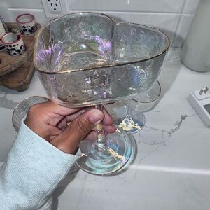 Heart-Shaped Glass Goblet with Gold Rim